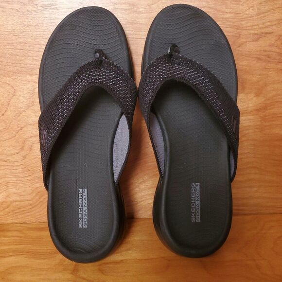 Skechers Goga Mat Flip Flops Womens 7 Thong Sandals Black Gray 179074S - Picture 2 of 8